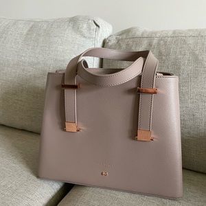 Ted Baker leather grey mauve taupe shoulder tote bag with rose gold hardware